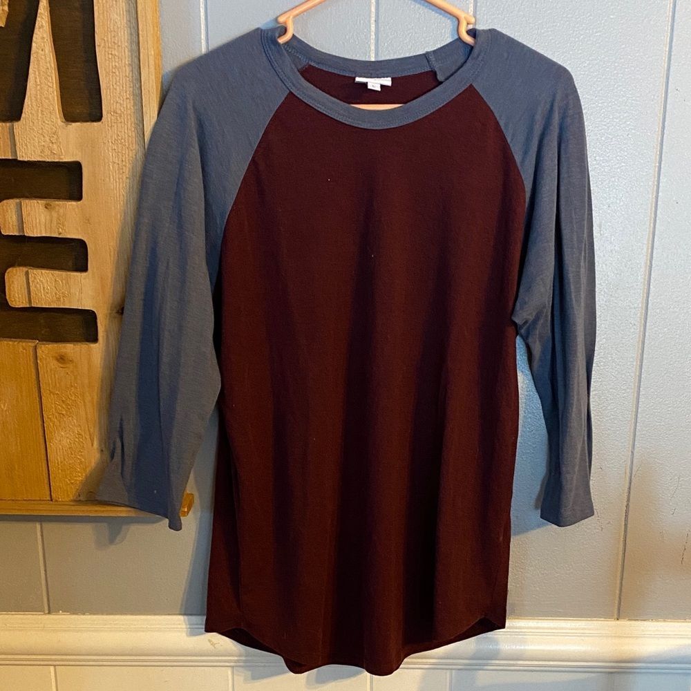 LuLaRoe Randy Long Sleeve Two-Tone Shirt - Burgundy and Gray